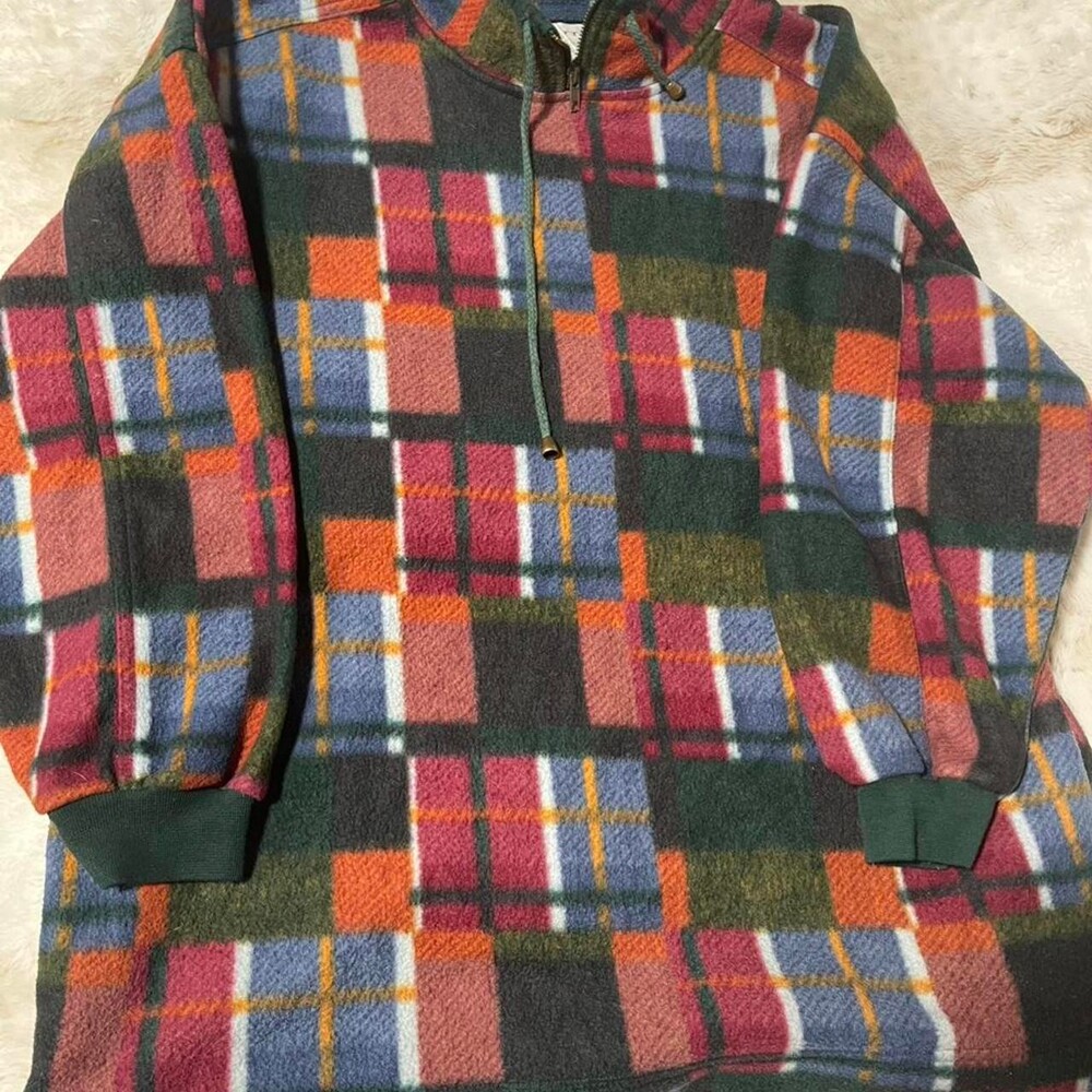 Vintage Multicoloured Plaid Fleece Sweatshirt 392 D
